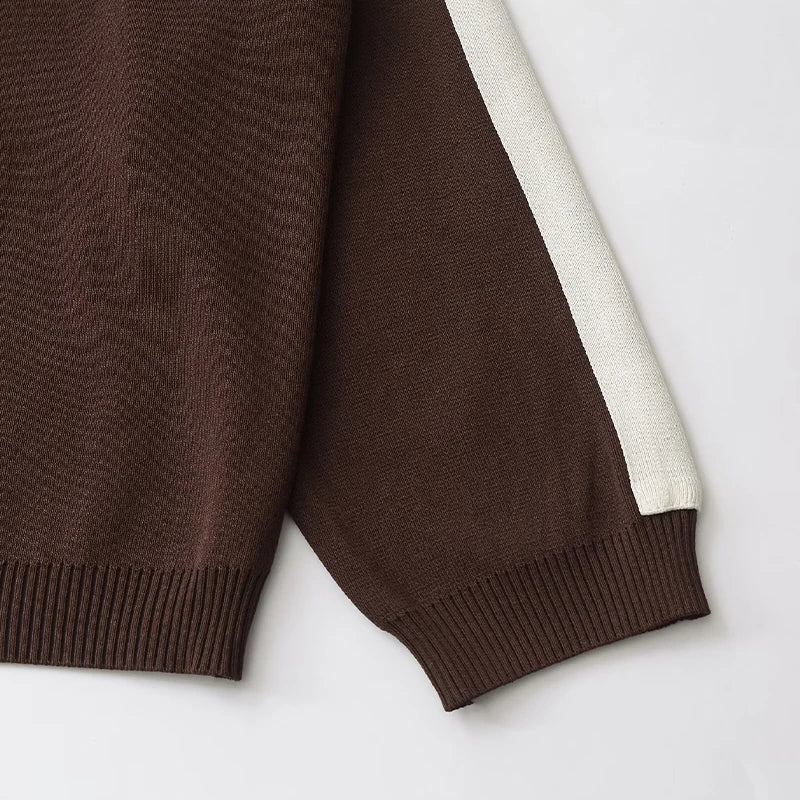 Chic Women's 2 Piece Set Brown Pullover Sweatshirt and Vintage High Elastic Waist Trousers