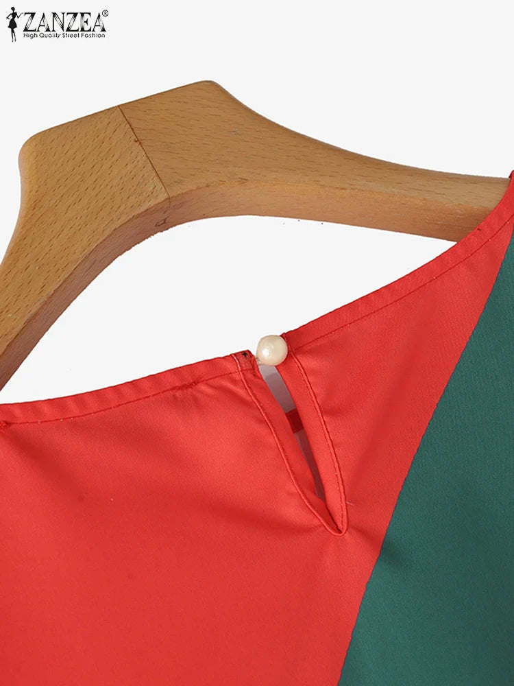 Women Colorful Printed Sundress Round Neck Short Sleeves