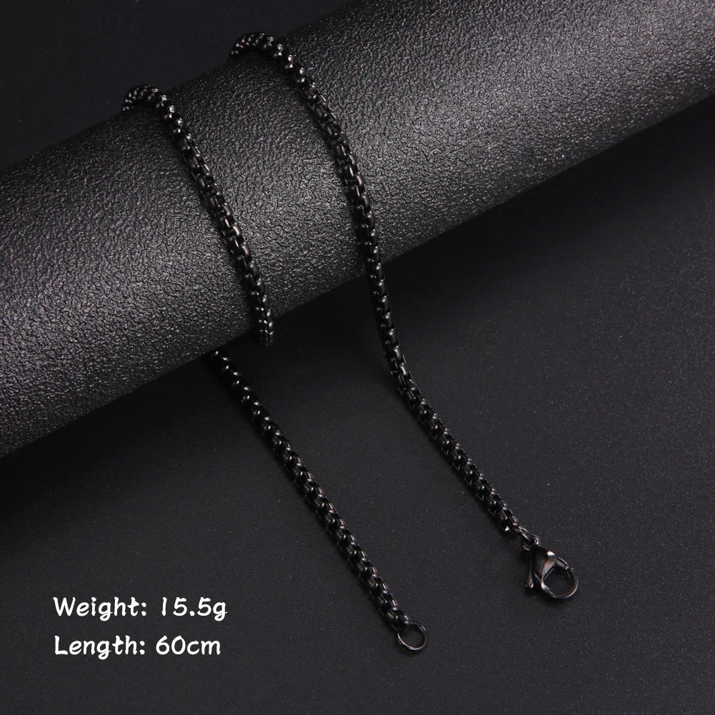 60cm Long Stainless Steel Box Chain Necklace for Men in Black and Gold Color Fashion Punk Jewelry