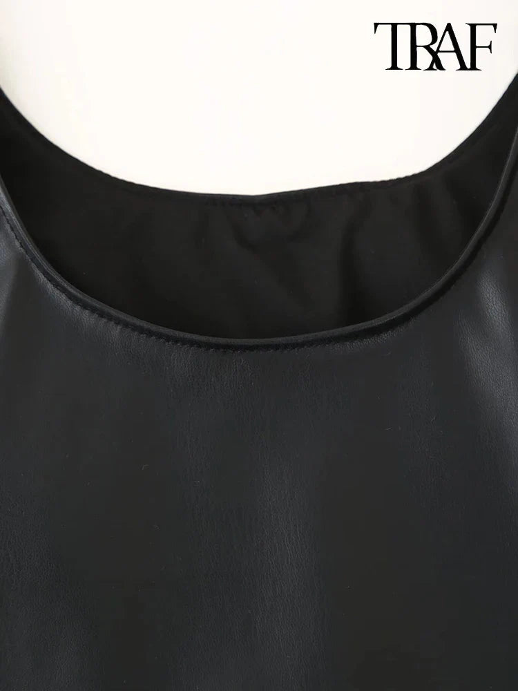 Beaded Dress Faux Leather U Neck Evening Gown For Party