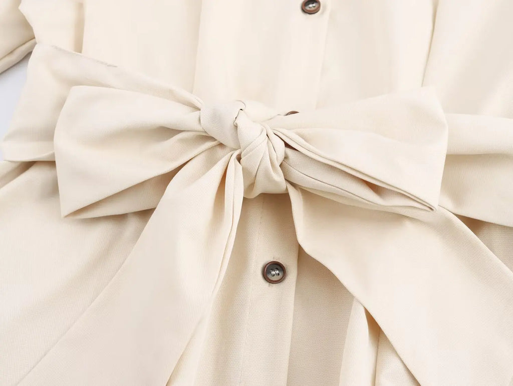 Versatile Women's Slim Fit Short Sleeve Lapel Shirt with Decorative Belt Strap and Curling Detail