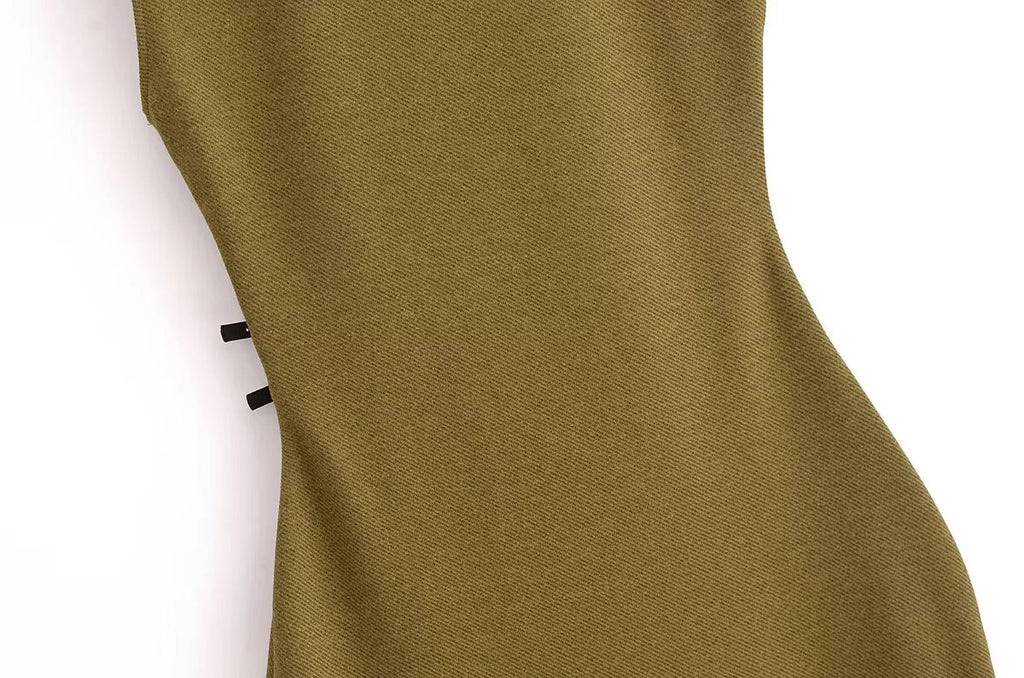 Twill Sleeveless Round Neck Midi Dress For Women Chic Style