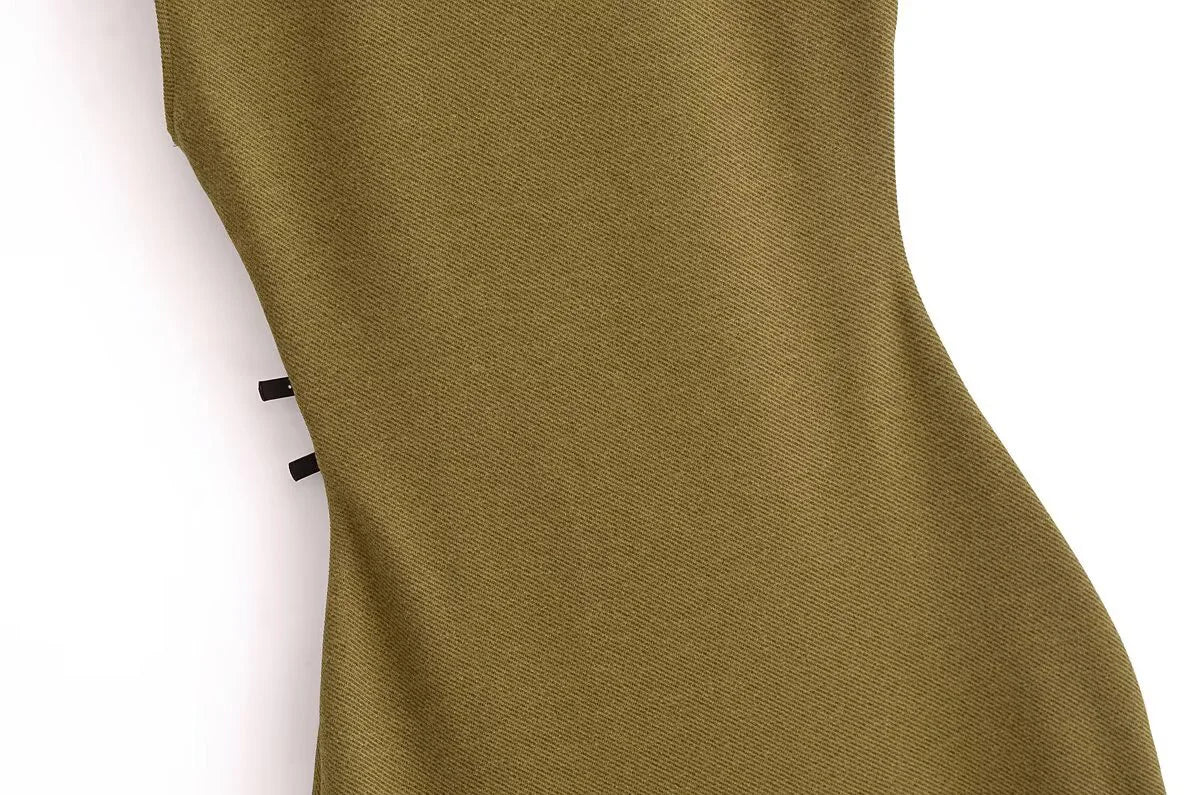 Twill Sleeveless Round Neck Midi Dress For Women Chic Style