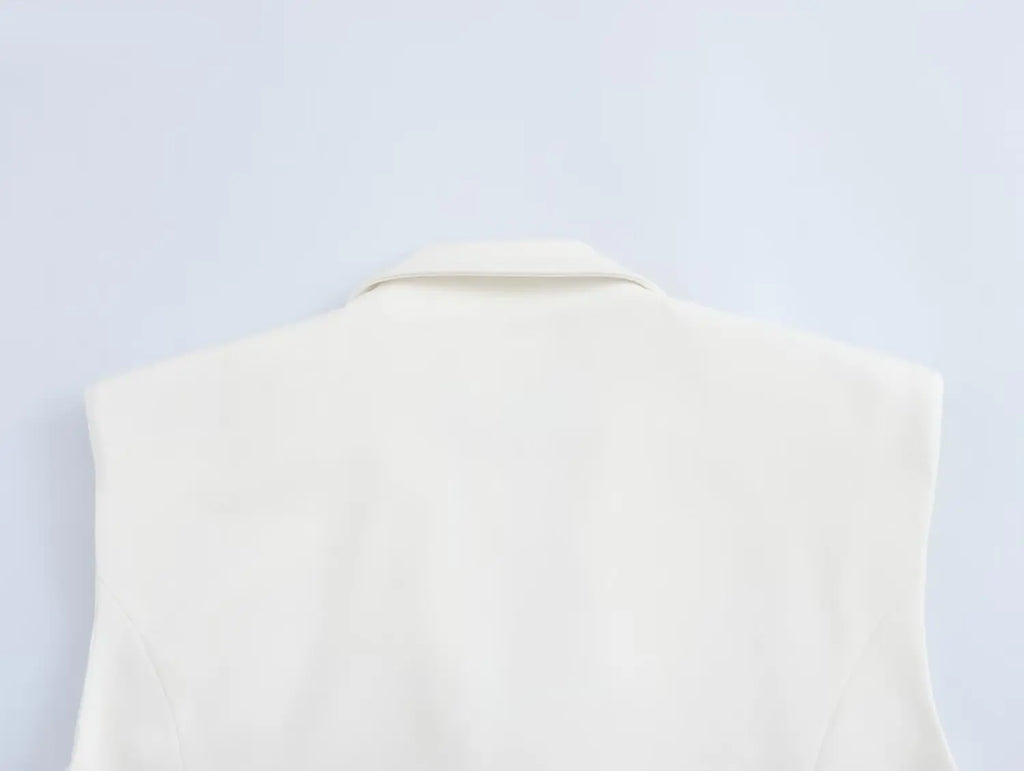 Women Chic Cropped Vest Pants Suit with Lapel and Single Button High-Waist Zip Straight-Leg Trousers Set