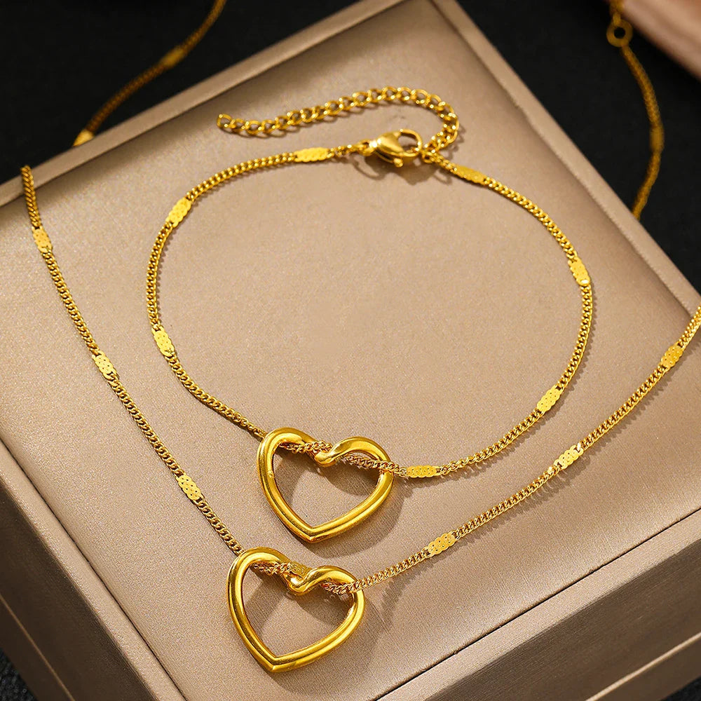 Stainless Steel Twisted Heart Jewelry Set for Women - Elegant Luxury Anniversary Gift