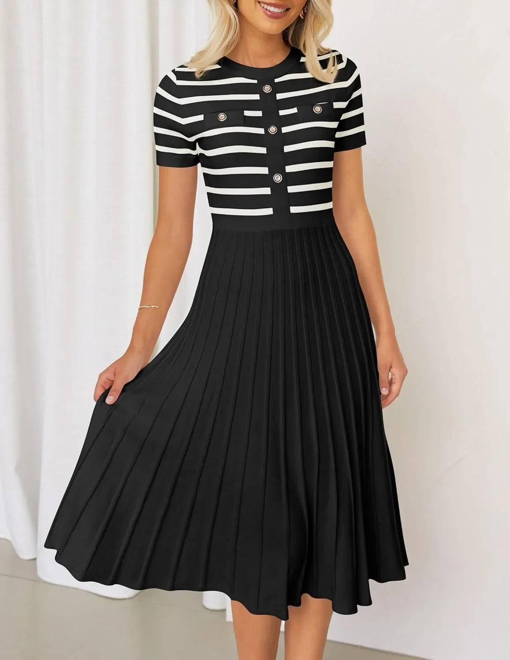 Ice Silk Knitted Striped Summer Dress For Women Loose Fit