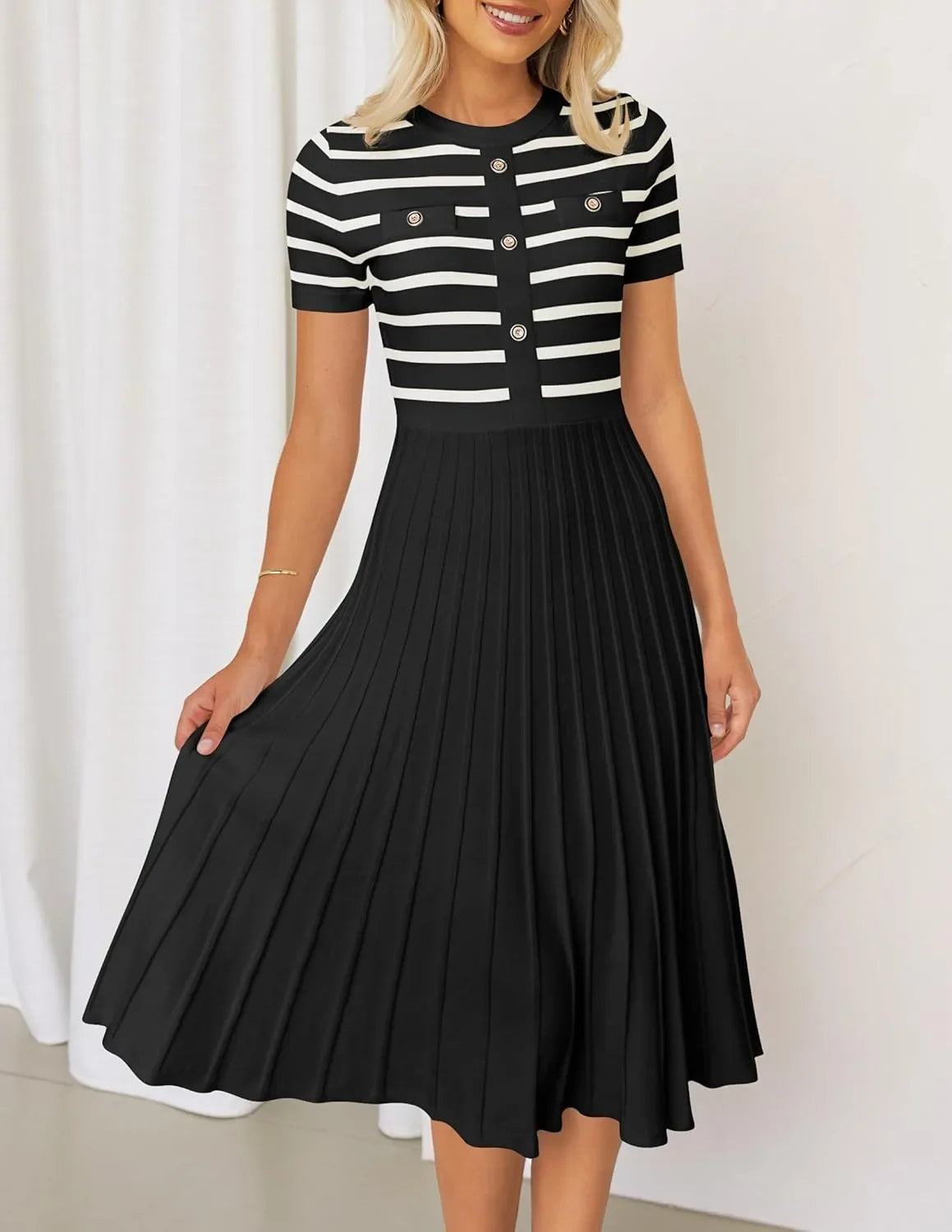 Ice Silk Knitted Striped Summer Dress For Women Loose Fit