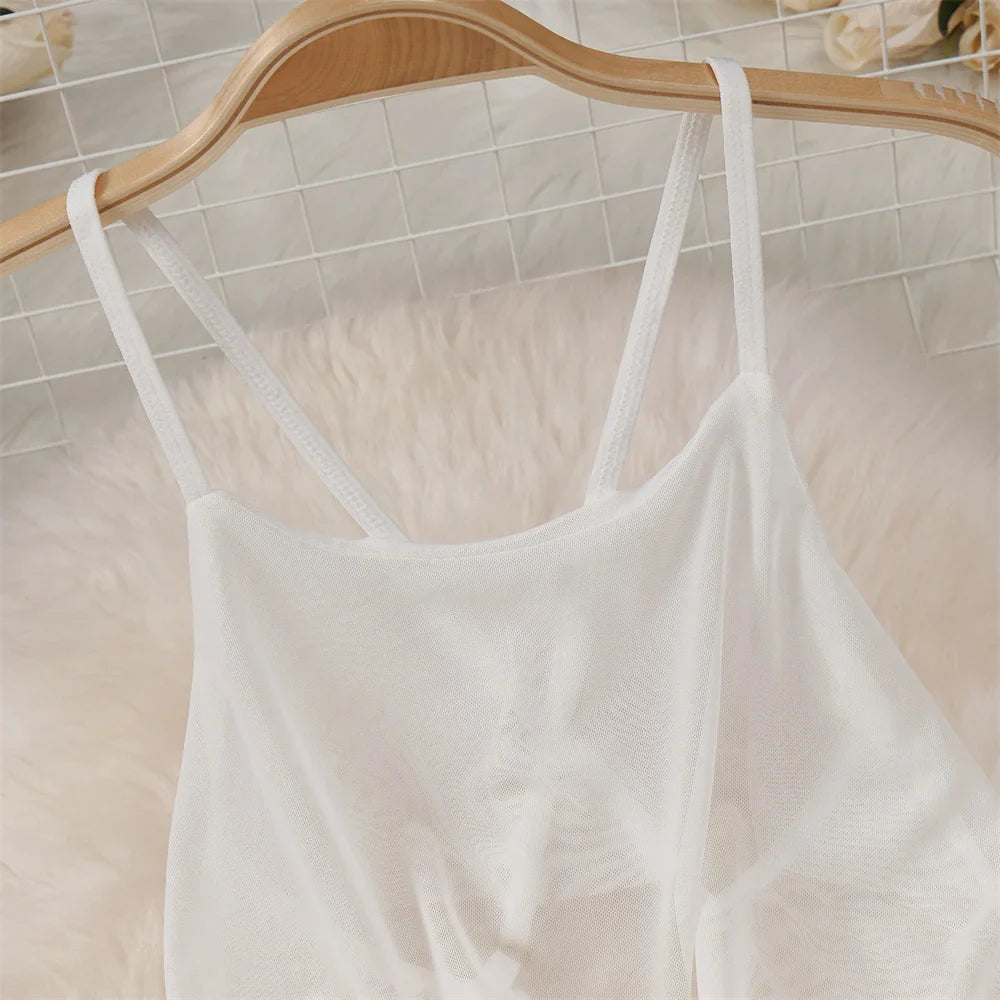 Backless Mesh Nightgown With Cross Strap Nightdress