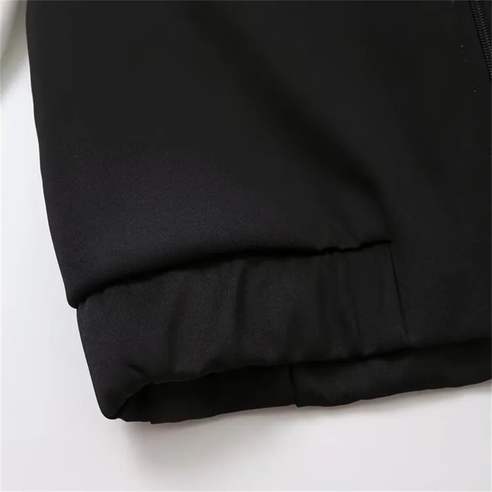 Women's Fashion Casual Zipper Pilot Jacket and High Waist Wide Leg Pants Set with Side Stripes