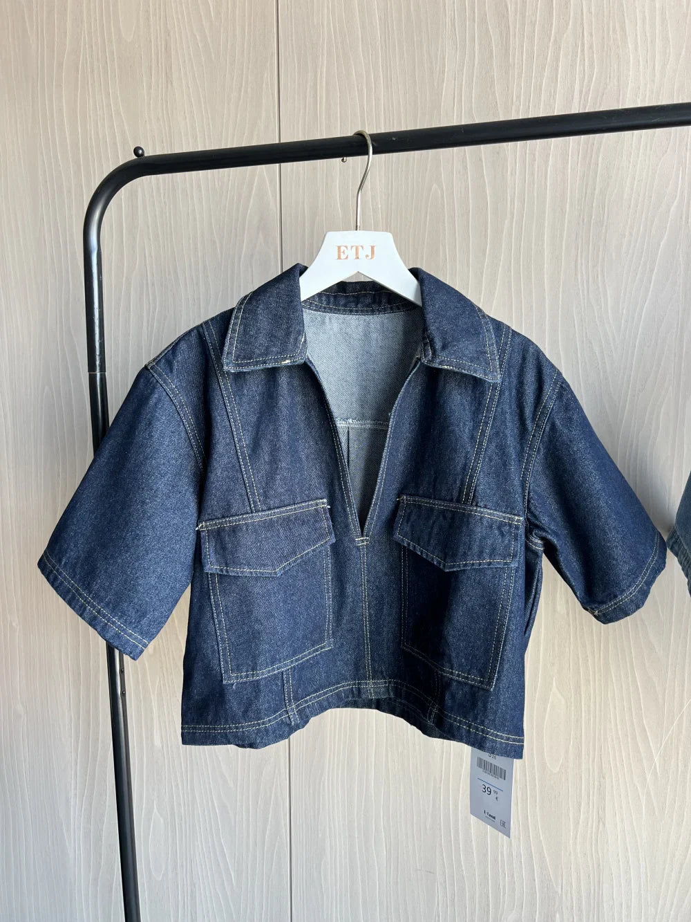 Sexy V Neck Loose Fit Short Denim Top with Asymmetrical Culottes Two Piece Denim Suit for Women