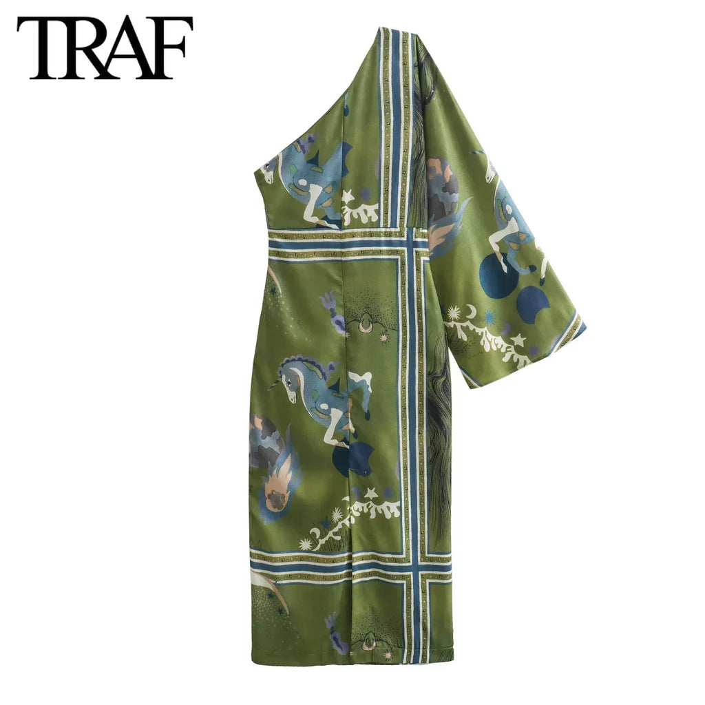 Sexy Long Sleeve Zippered Printed Asymmetric Dress For Women