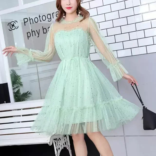 Sequined Mesh Fairy Dress For Women Party Gala Evening Wear