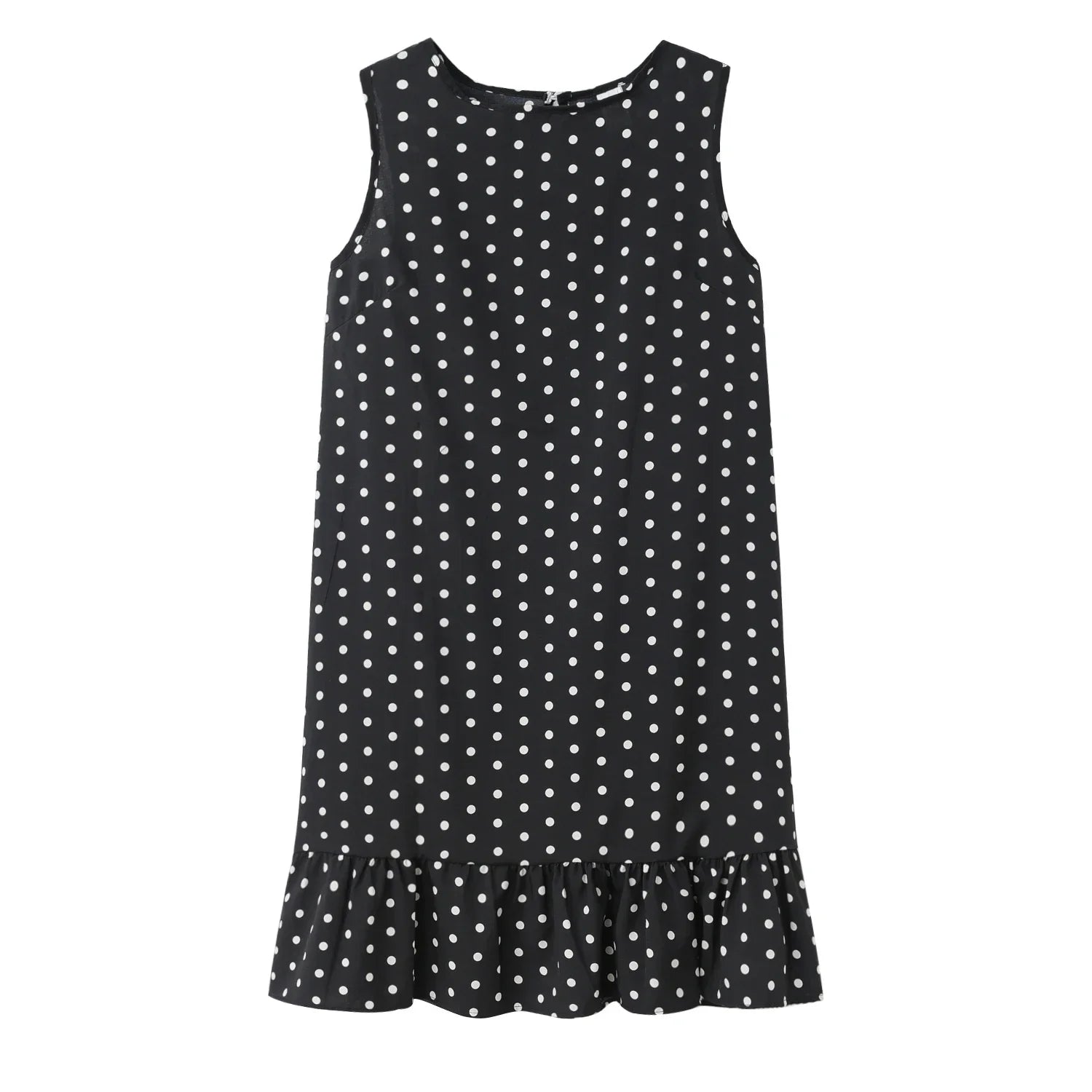 Polka Dot Dress Ruffled Sleeveless Women Round Neck