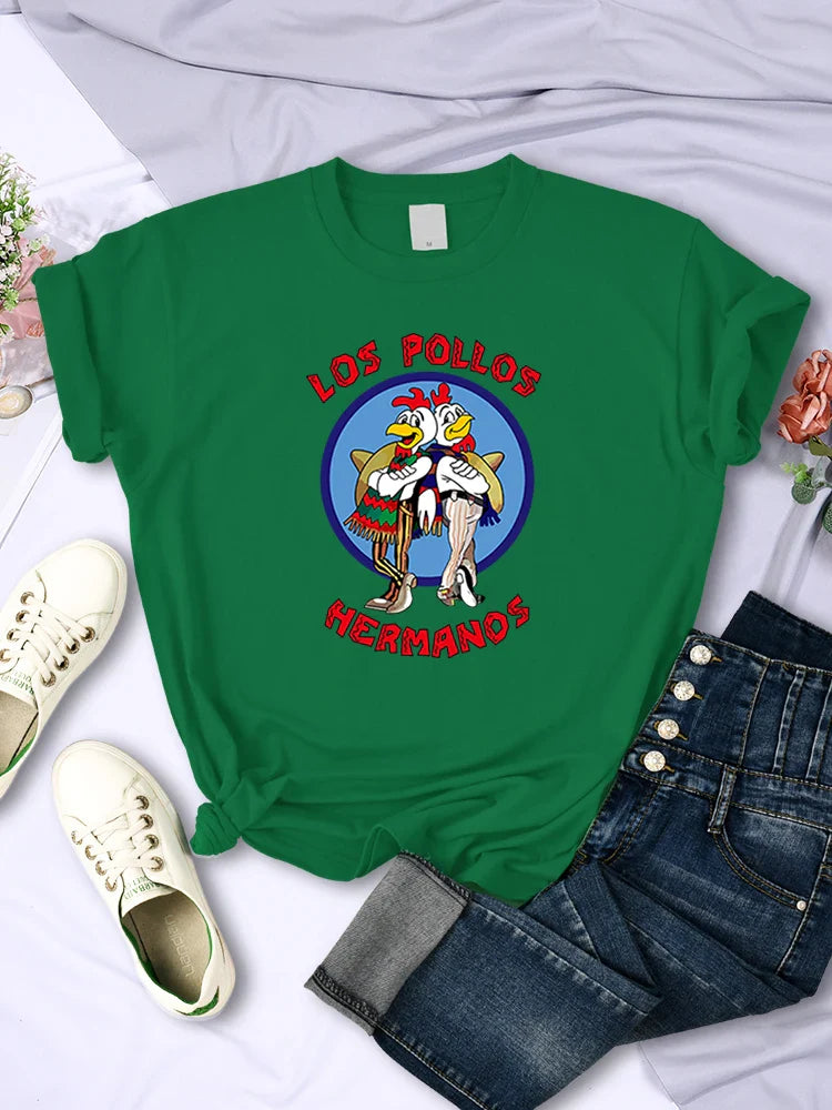 Funny Los Pollos Hermanos T-Shirt for Women Casual Short Sleeve Hip Hop Tee Summer Tops