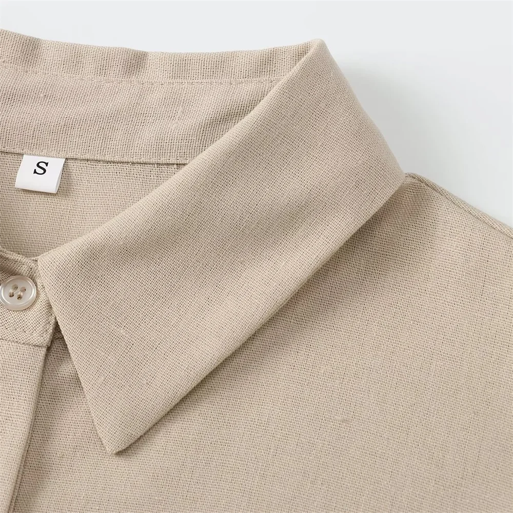 Women's Casual Linen Blended Wide Sleeve Shirt and Straight Leg Pants Set