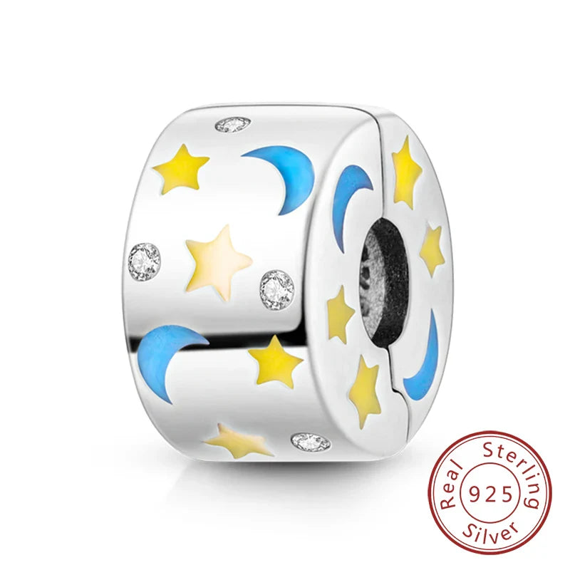 Fit Original 925 Sterling Silver Clip Charms with Zircon and Silicone Spacer Beads for Women DIY Bracelet Gift