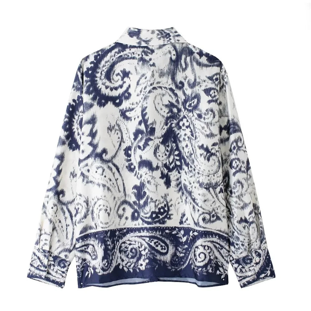 Niche Western Style Printed Shirt and High Waisted Pants Set for Fashionable Autumn Looks