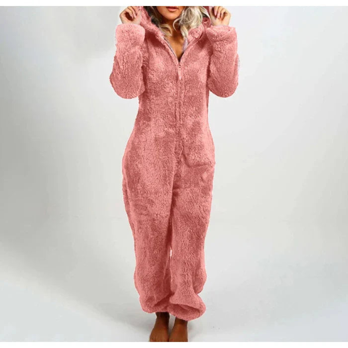 Women's One-Piece Hooded Jumpsuit Thickened Full-Length Overalls Cozy Autumn Winter Wear