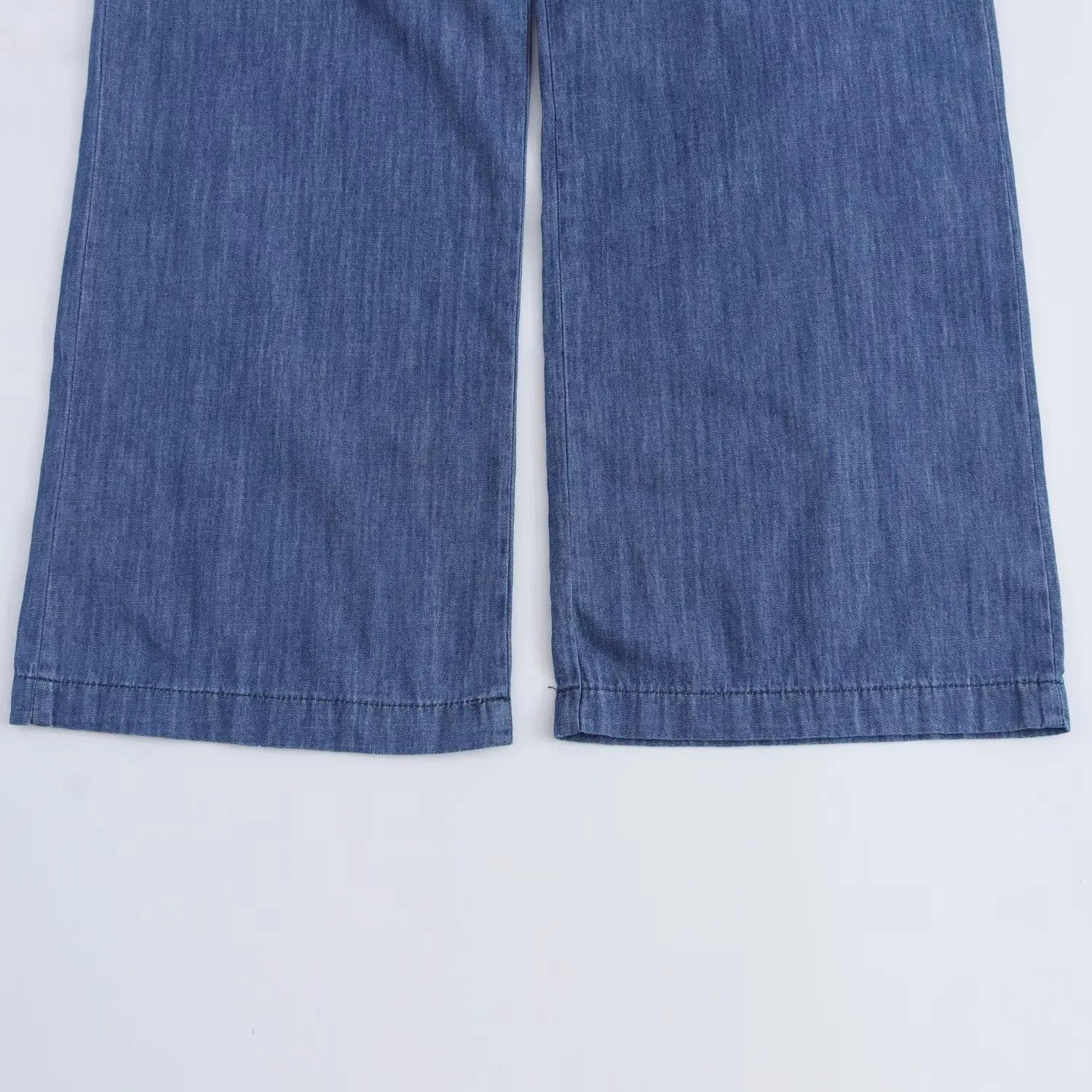 Women's Slim Fit Denim Shirt with Bow Decoration and Wide Leg Loose Long Suit