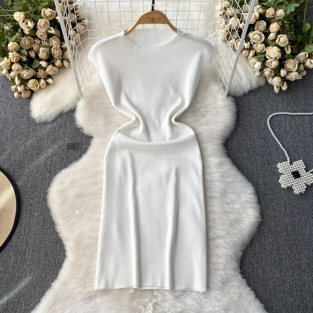 Pink Backless Summer Knit Bodycon Beach Dress for Women