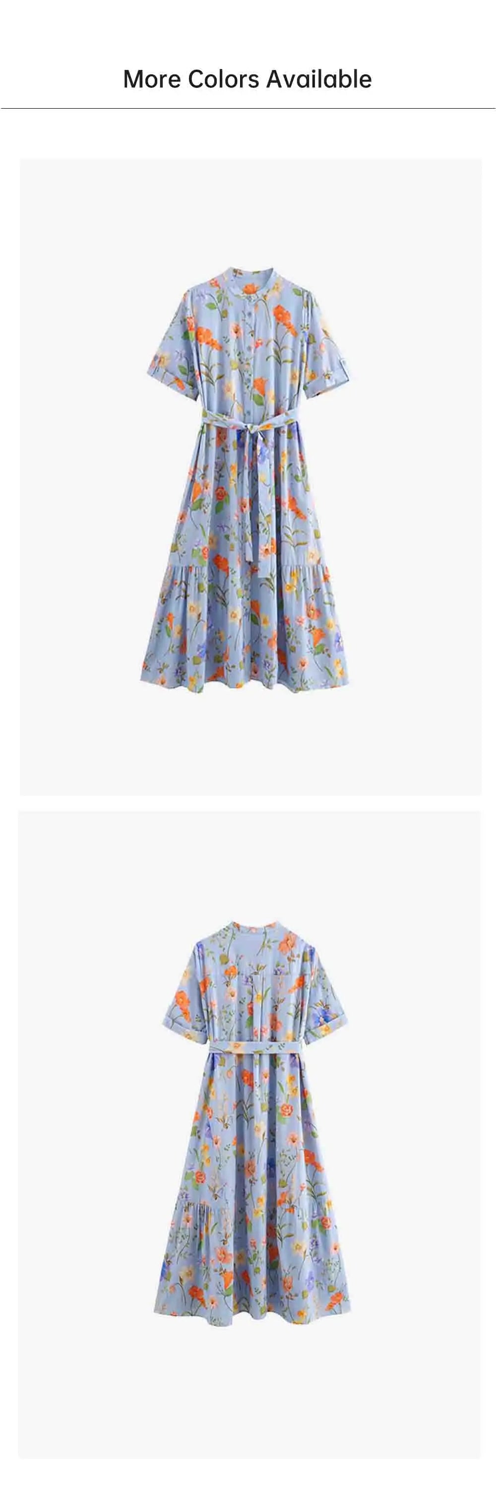 Floral Print Belted Maxi Dress for Women Round Neck