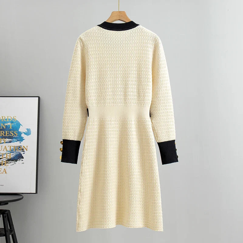 Elegant O Neck Knitted Dress for Women Autumn Slimming