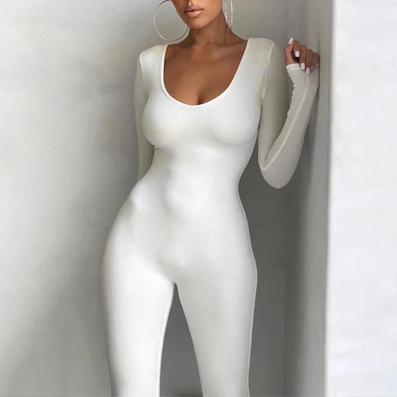 Sexy Black Long Sleeve Bodycon Jumpsuit for Women Slim Fit Casual Streetwear Skinny Romper