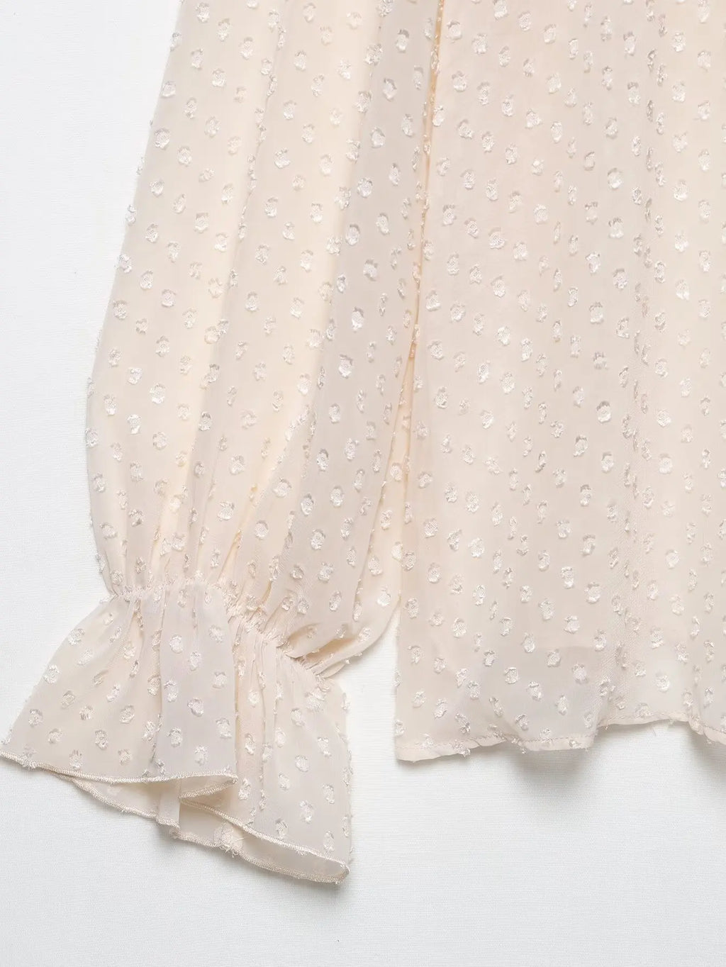 Women's Cascading Ruffles Polka Dot Chiffon Blouse Full Sleeve Office Shirt Elegant Business Top