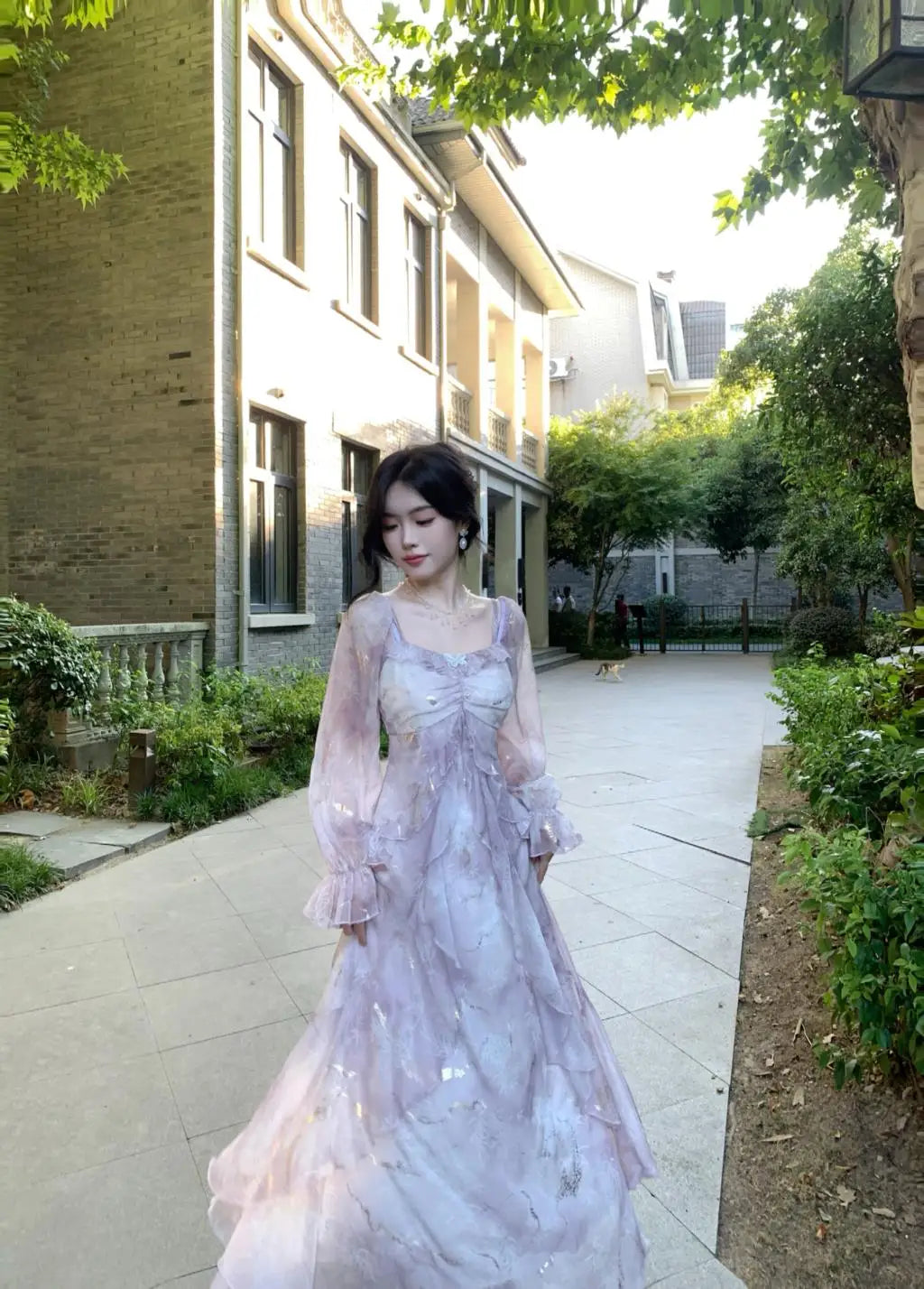 Off Shoulder Dress Ruffle A Line Long French Print