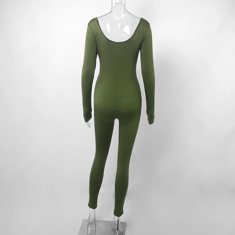 Sexy Black Long Sleeve Bodycon Jumpsuit for Women Slim Fit Casual Streetwear Skinny Romper