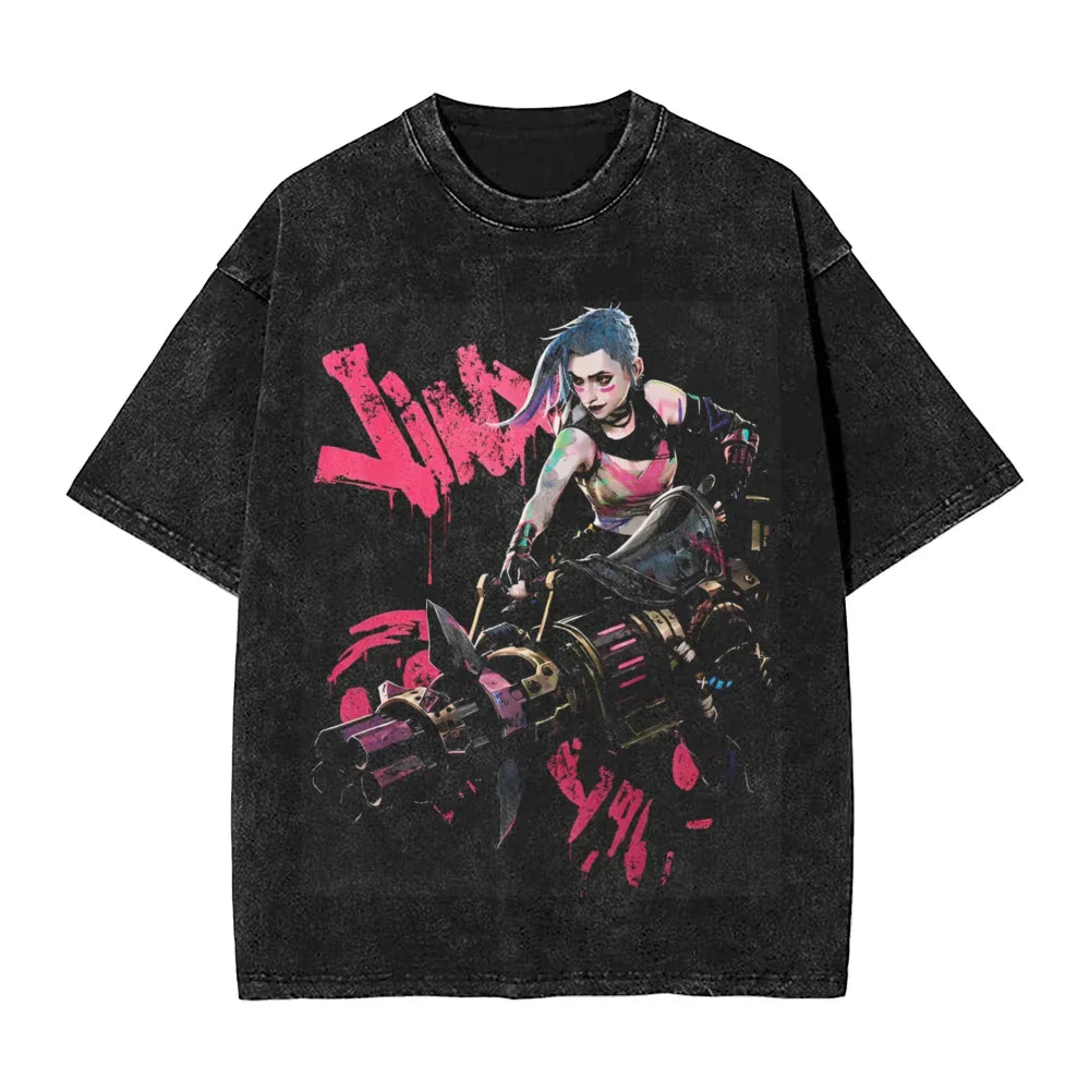 Anime Arcane Jinx Oversized Cotton T Shirt for Men and Women Summer Streetwear Tee Fans Gift
