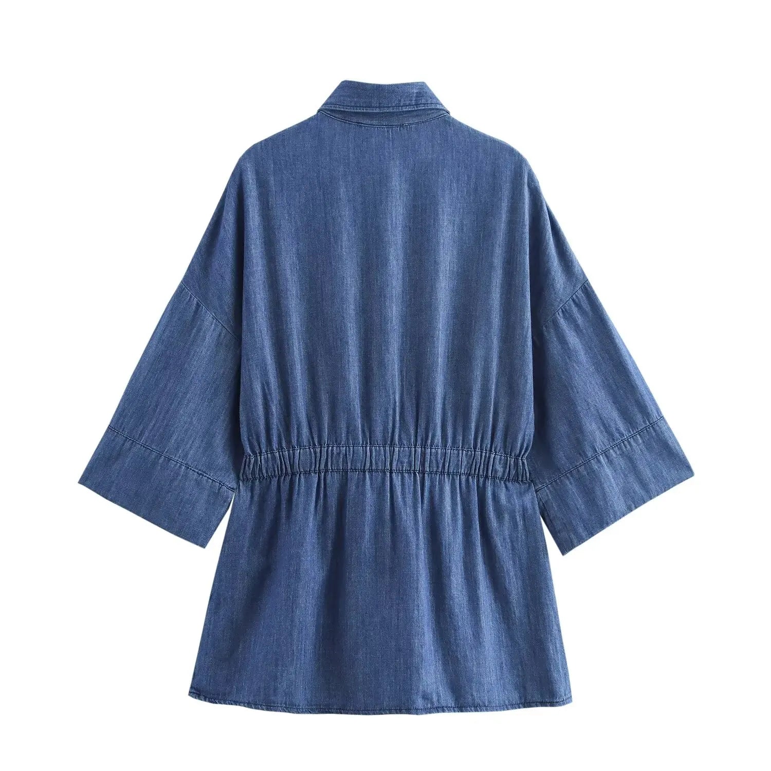 Women's Slim Fit Denim Shirt with Bow Decoration and Wide Leg Loose Long Suit