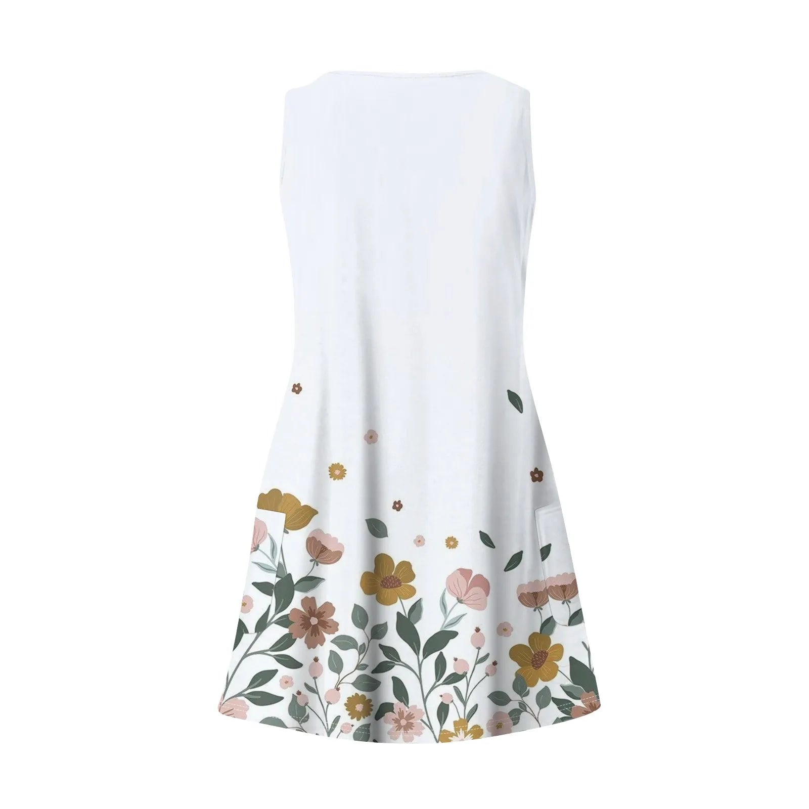 Floral Print Beach Dress Sleeveless V Neck Mini With Pockets