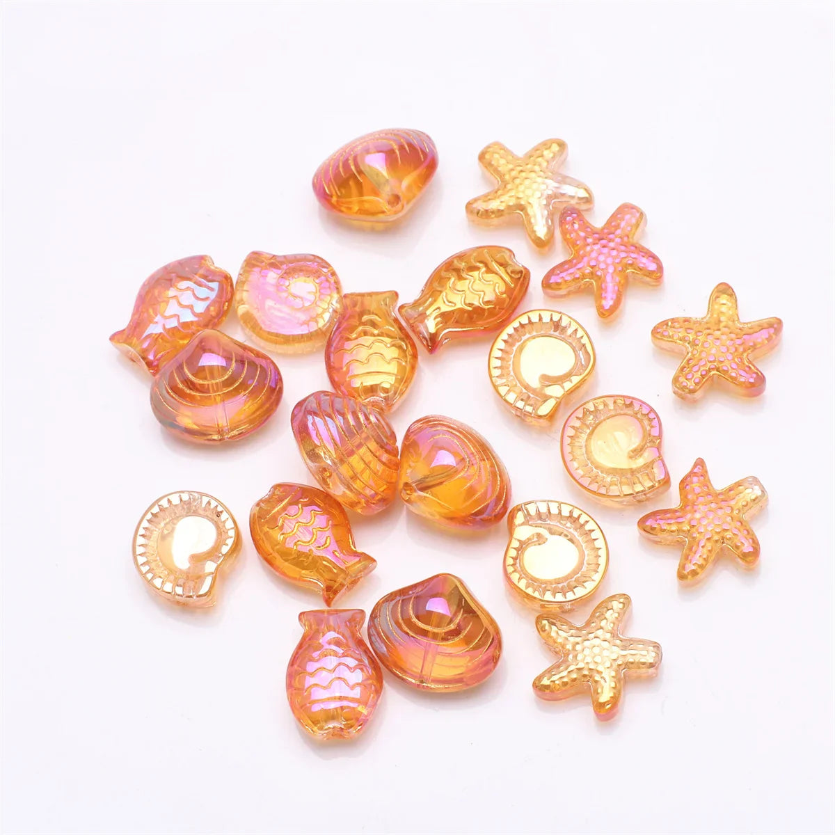 20 Pieces Mixed Shape Crystal Glass Beads for DIY Jewelry Making Including Starfish Snail Shell and Small Fish