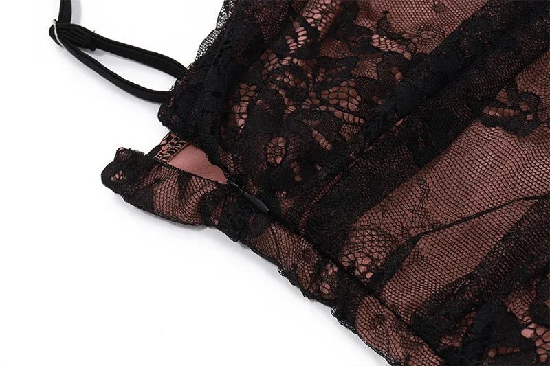 Lace Side Square Neck Dress for Elegant Evening Party