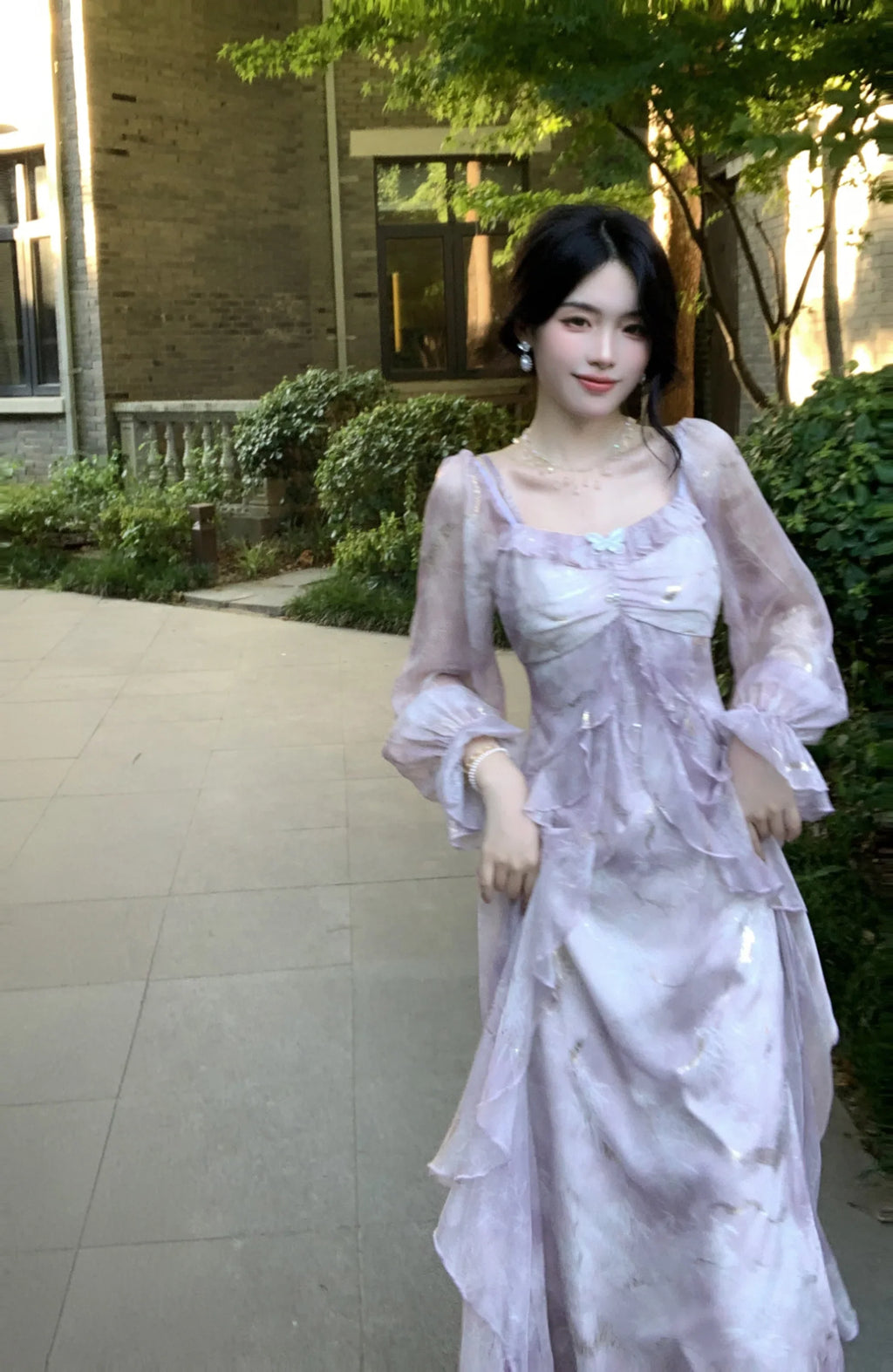 Off Shoulder Dress Ruffle A Line Long French Print