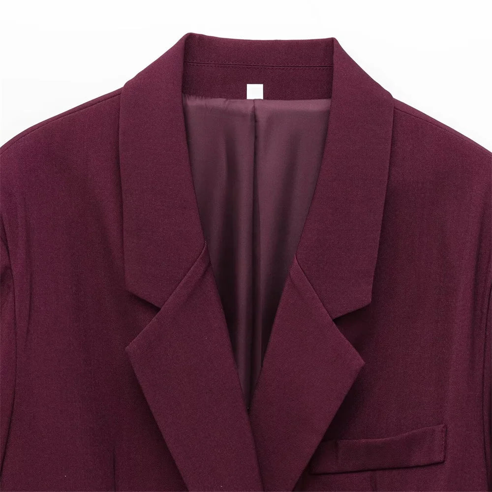 Women's Double Breasted Suit Jacket High Waist Pants Set