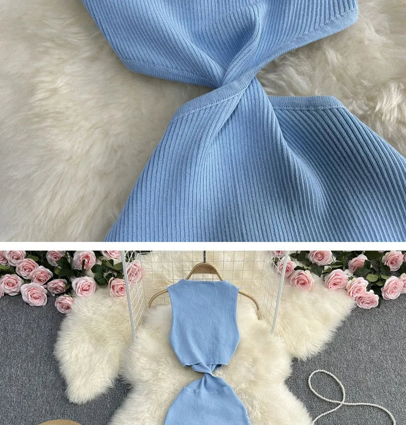 Knot Hollow Out Waist Knitted Bodycon Maxi Dress For Women