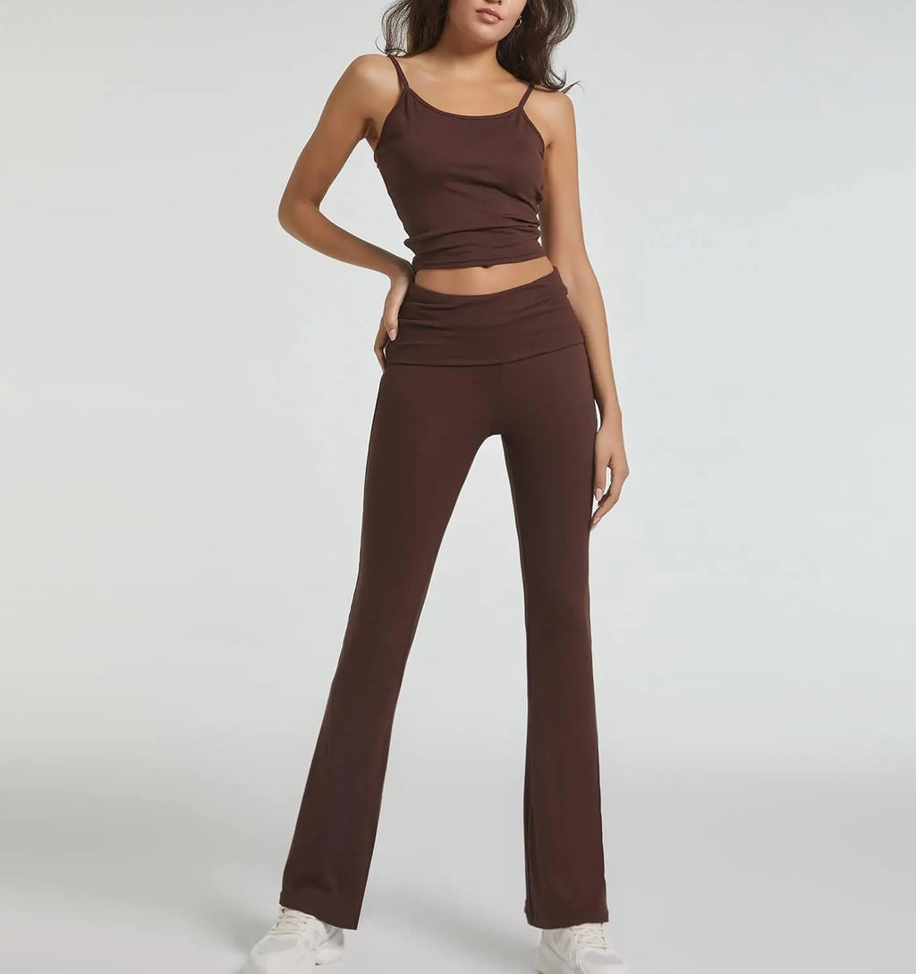 Casual Workout Two Piece Sets for Women Short Sleeve Crop Top and High Waist Flare Pants Tracksuit