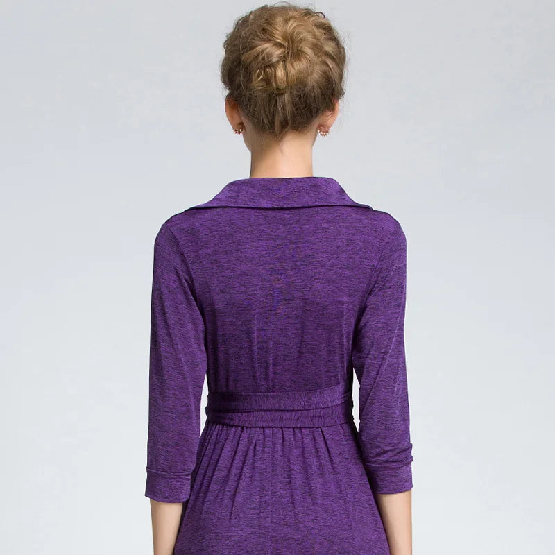 Soft Stretch Wrap Dress With Belt Long Vacation Style