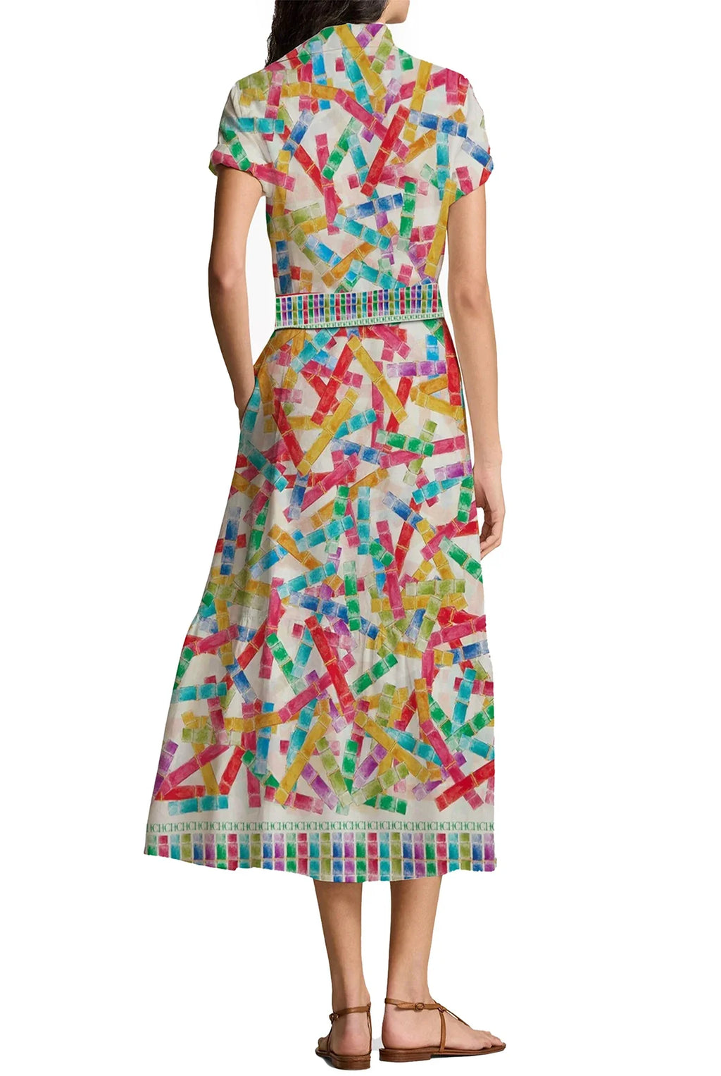 Summer Printed Shirt Dress For Women With Lapel Half Sleeve