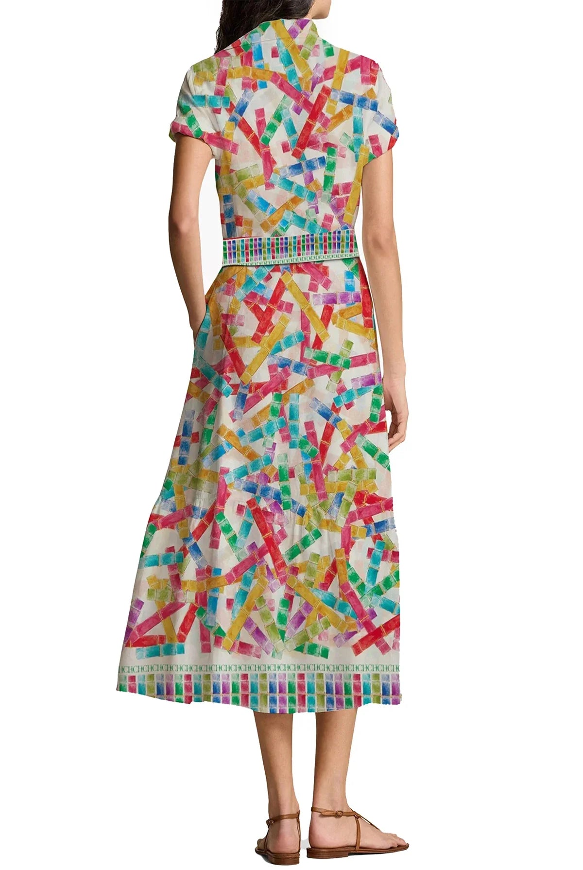 Summer Printed Shirt Dress For Women With Lapel Half Sleeve