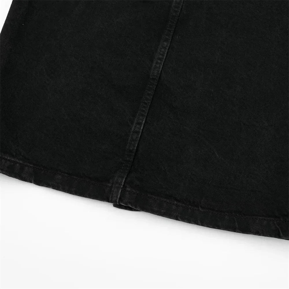 Women's Chic Short Denim Tank Top and Double Breasted Midi Denim Skirt Set Slimming Casual Fashion Ensemble