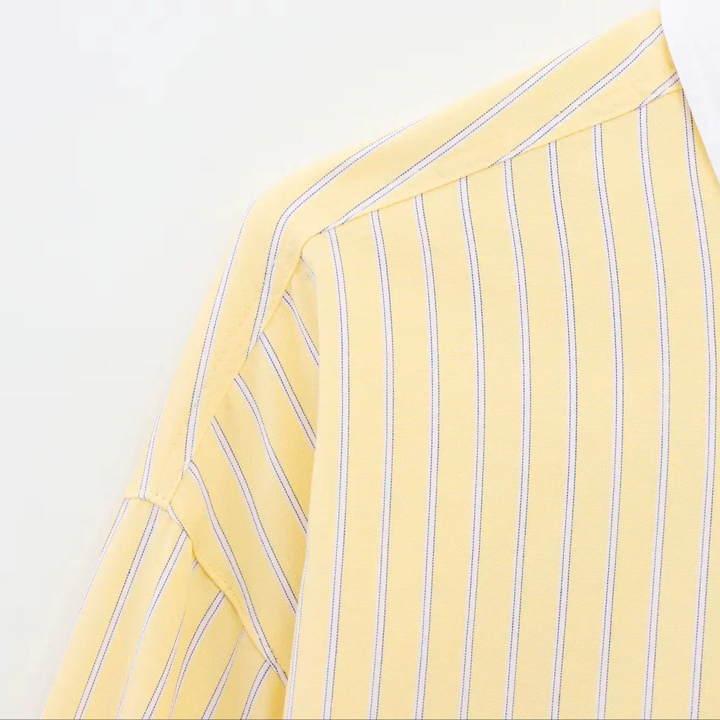 Striped Cotton Patchwork Women Shirt Long Sleeve with Pockets Casual Comfort Blouse Spring Lightweight Top