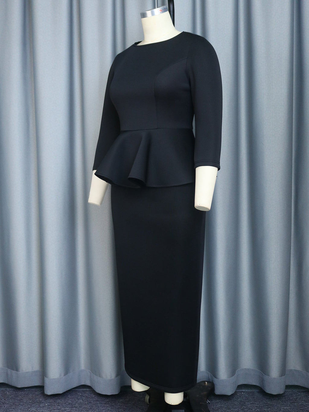Black Ruffle Dress Three Quarter Sleeve Empire Waist Gown