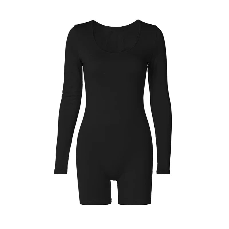 Sexy Slim Fit Autumn Playsuit for Women Long Sleeve Knitted Jumpsuit Solid Color Elegant Basic Fashionable Skinny Bodysuit