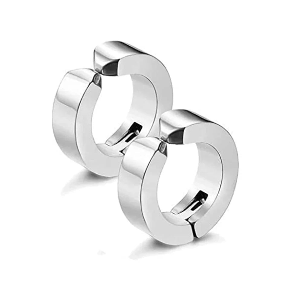 Magnetic Clip Earrings Stainless Steel Non-Piercing Stud Earrings for Men and Women with Black CZ