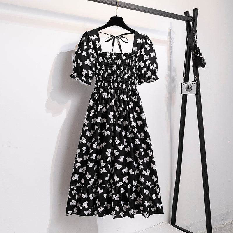 Backless Chiffon Pleated Midi Dress With Elastic Waist