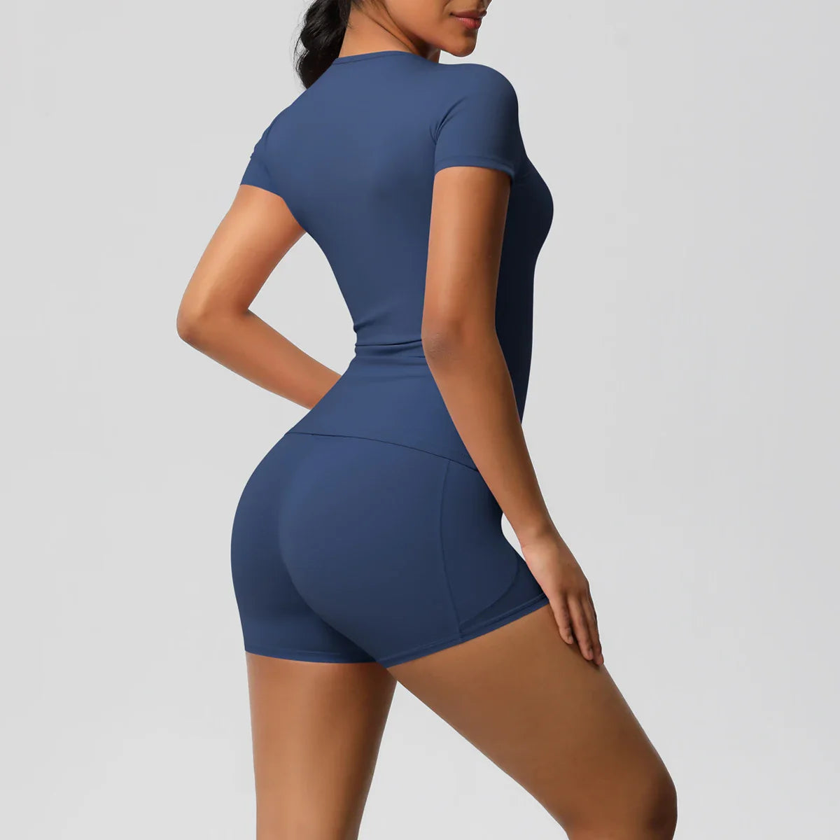 2PCS Women's Yoga Set with Pocketed Shorts and Short Sleeve Crop Top Sports Bra Comfortable Fitness Tracksuit Activewear for Gym and Outdoor Workouts