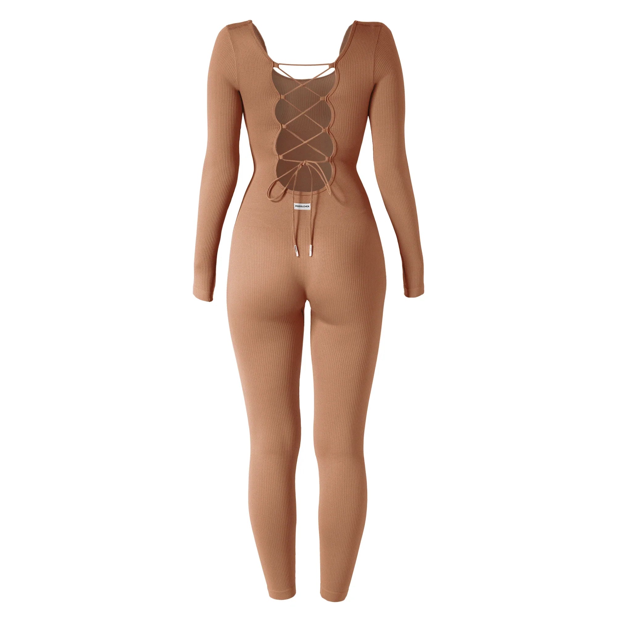 Bodycon Slim Fit Zipper Jumpsuit for Women Casual Brown Fitness Romper Streetwear Playsuit Overall